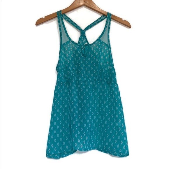 Aeropostale Diamond Patterned Racerback Tank Top Aquamarine White Extra Small XS - Picture 1 of 4